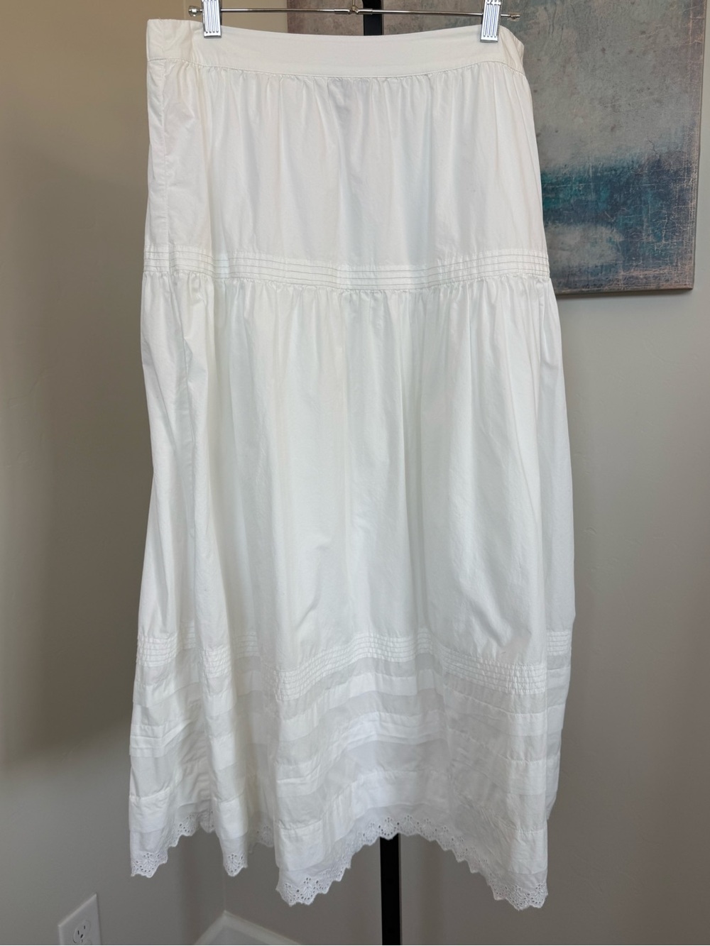 NEW Quince 100% Organic Cotton Poplin Pintuck Maxi Skirt Medium Classic White - Picture 2 of 7